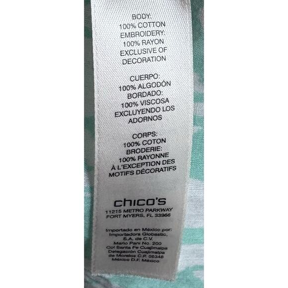 Chico’s Sheer Colorful Blouse Roll Tab Sleeves Beaded and Embroidered Size 2 (L) - Picture 6 of 6